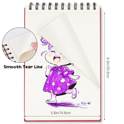 5.8x8.3in Sketch Book, 60Sheets Spiral Bound Notebooks, Natural White 92lbs/150gsm Acid-Free Drawing Paper for Painting,Sketching, Professional Sketch Pad for Artists, Beginners. NW-Red - color: Natural White-Red