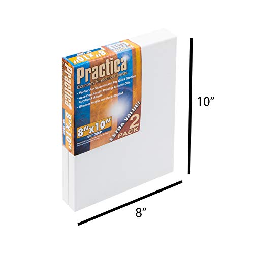 Practica Economy Stretched Cotton Canvas - Acid-Free Acrylic Primed Canvas for Acrylics, Pastels, Graphite, & More! - [2-Pack - 8x10] - size: 8x10"