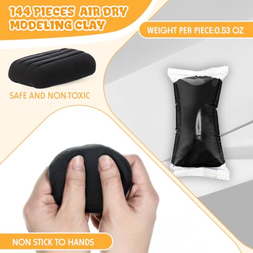 WinnerWhy 144 Pcs Total 76oz Air Dry Clay Soft Non-Toxic Molding Clay for DIY Arts Craft Sculpting Molding Projects Rewards Supplies (Black) - color: Black