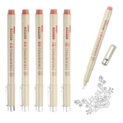 MECCANIXITY Fineliner Ink Pens, 6Pcs 0.25/0.35/0.45/0.5/1.0/3.0mm Brown Micro Pens with Waterproof Archival Ink for Watercolor Sketching Cartoon Technical Drawing - style: 01# 03# 05# 08# 1# 3#