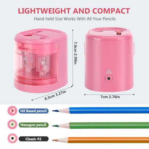 Electric Pencil Sharpener, Double Hole (Pink) - color: Pink