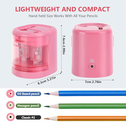 Electric Pencil Sharpener, Double Hole (Pink) - color: Pink