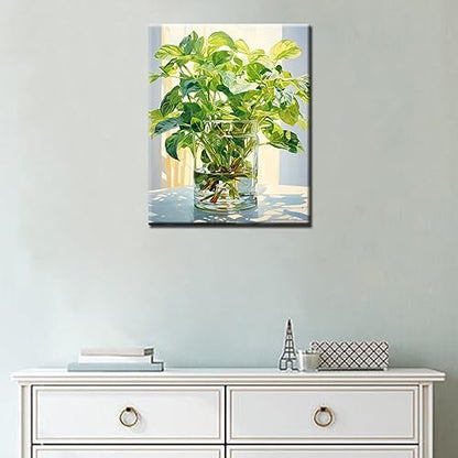 Tucocoo Green Plants in Glass Vase Oil Painting Paint by Number Kits 16 x 20 inch Canvas Plants DIY Oil Painting for Kids Students Adults Beginner with Brushes and Acrylic Pigment (DIY Frame) - color: Flower in Vase 03, size: 16''x20''(DIY Frame)