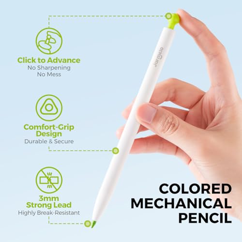 Jar Melo 24 Colors Mechanical Colored Pencils for Kids | Erasable & Sharpener, Unbreakable 3mm Thick Color Leads, Retractable, Triangular Grip, Non-Toxic, Oil-Based, Back to School - style: 24 Colored
