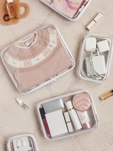 CoiiJoii 6PCS Clear Zipper Pouches, Small Christmas Item Storage Bins, Zippered Hard Pouch Double, Portable Makeup and Cosmetic Bag, Storage Organizer Bins, Hard Plastic Case, Clear Zipper Bags - color: White, size: L2M2S2