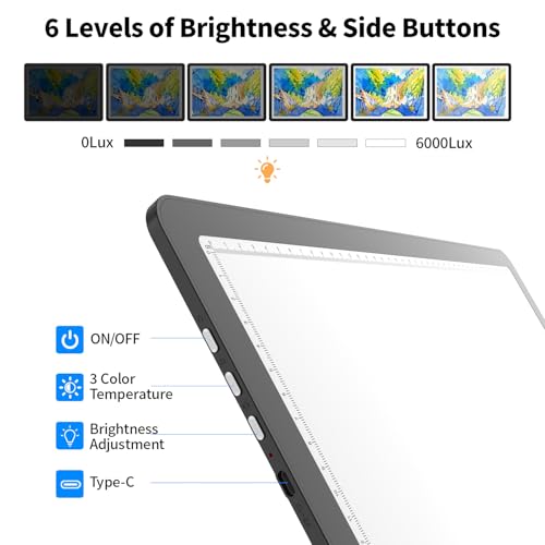 TSOCOS 11000Lux A4 Diamond Art Light Board, Light Pad with Side Physical Buttons & 6 Levels of Brightness, 3 Colors Magnetic Light Box for Tracing, Diamond Painting, Drawing, Weeding Vinyl - style: A4 (Non-rechargeable)