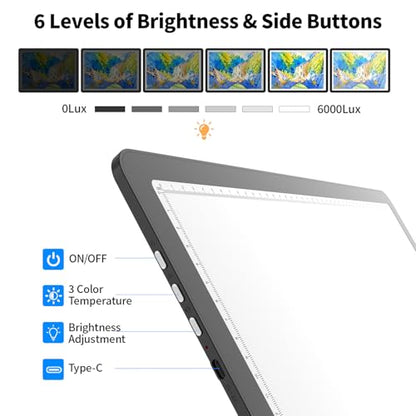 TSOCOS 11000Lux A4 Diamond Art Light Board, Light Pad with Side Physical Buttons & 6 Levels of Brightness, 3 Colors Magnetic Light Box for Tracing, Diamond Painting, Drawing, Weeding Vinyl - style: A4 (Non-rechargeable)