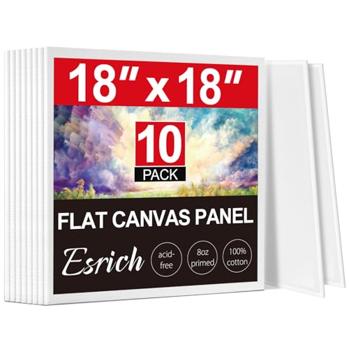 ESRICH Large Canvas for Painting, 10 Pack Square Canvas Boards for Painting 18x18 Cotton Primed Acid Free Blank Canvas Panels for Oil Paint, Watercolor, Acrylic Paint, Gouache and Tempera.