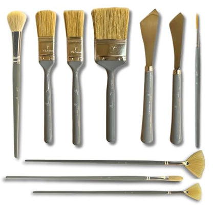 10 Piece Landscape Brush Set, for Wet on Wet Painting: 2 Inch, 1 Inch, 1 Inch Oval, 4 & 6 Fan, Filbert, 2 Palette Knives, Liner, Mop Blender - Adam Lashley