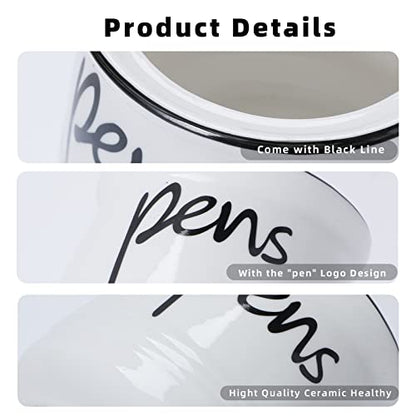 ONTUBE Porcelain Pens Holder Stand ,Ceramic Pencils Holder (White) | Porcelain, ceramic, pen & pencil holder, sturdy, easy-clean, non-slip, compact, elegant, durable, versatile, white, modern - color: White
