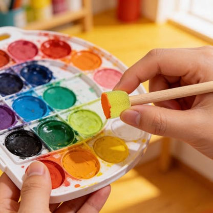 200 Pcs Round Sponge Paint Brush Set with Wooden Handle, Round Paint Sponge Daubers for Acrylic Crafts, Stippling & DIY Art Projects (0.59 Inch Yellow Sponges Head, 3.15 Inches Long)