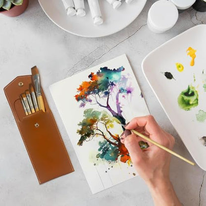 Travel Watercolor Brush Set - 6 Short Handle Paint Brushes with Travel Case - Kolinsky Style Synthetic Sable for Watercolor, Gouache & Plein Air Painting - Artist Gift