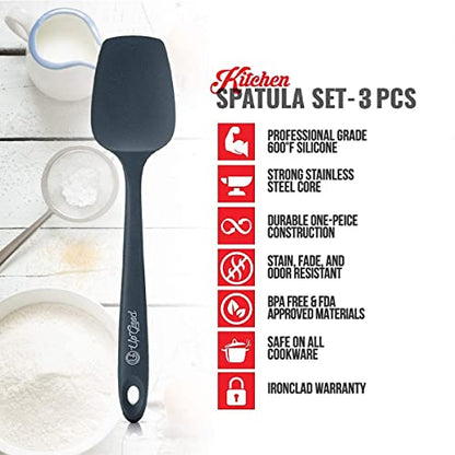 UpGood Silicone Spatula Set 600°F - High Heat Resistant Nonstick, Small and Large Kitchen Spatulas - Flexible BPA Free Professional Grade Cookware - Utensils for Cooking, Baking, Mixing(3 Pcs, Grey) - color: Gray, size: 3 Piece Set