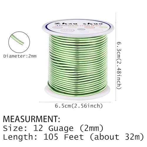 12 Gauge(2mm) Aluminum Wire 35 Yards Anodized Metal Wire for Bonsai Armature Crafting Sculpting Jewelry Craft Making Beading Floral (Light Green, 12 Gauge) - color: Light Green