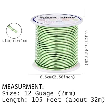 12 Gauge(2mm) Aluminum Wire 35 Yards Anodized Metal Wire for Bonsai Armature Crafting Sculpting Jewelry Craft Making Beading Floral (Light Green, 12 Gauge) - color: Light Green