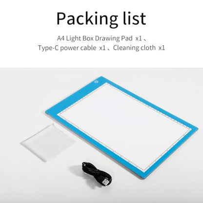 Light Box Drawing Pad, Tracing Board with Type-C Charge Cable and Brightness Adjustable for Artists, AnimationDrawing, Sketching, Animation, X-ray Viewing (A4-P-Blue-New)