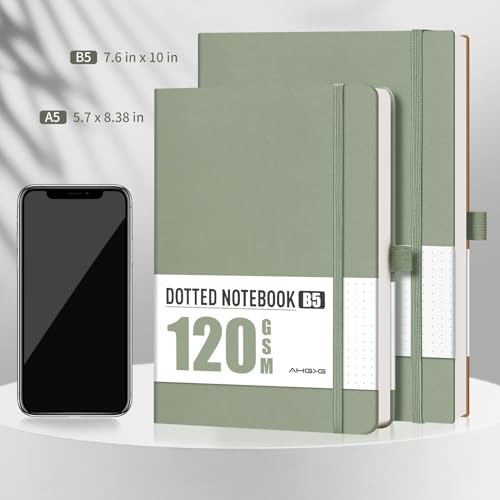 AHGXG Dotted Journal, 120 GSM Paper, 96 Pages, B5 (7.6'' X 10'') - color: Sage Green, style: B5-Dotted-120G