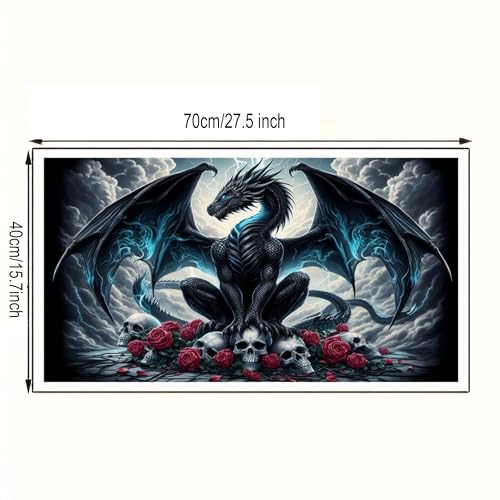 KUFWKEY 5D DIY Dragon Diamond Painting Kits for Adults,Fantasy Animal Art,Skull Gothic Art,Full Round Diamond Art Kits,Diamond Mosaic Emboridery for Home Decor,Big Size 27.5 x 15.7 inches - color: black dragon