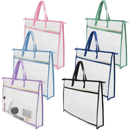 TUSAUW 6 Pcs A3 Project Bags for Quilting Craft Project Bag Clear Mesh Sewing Project Bag with Zipper Handles&Pockets for Artworks Charts and Teaching Material - color: light blue, light pink, light purple, light green, black, and dark blue
