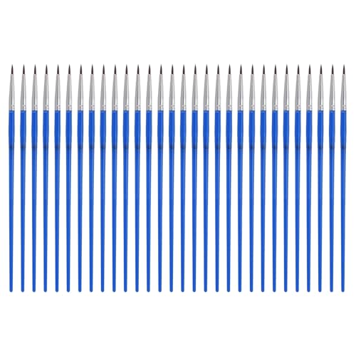MECCANIXITY 30Pcs Fine Pointed Miniature Paint Brushes, Small Detail Paint Brush for Acrylic Watercolor Oil Model Painting Crafts Rock Painting and DIY Art(Blue #0) - color: Blue, size: #0