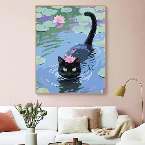 ZRIZQ Paint by Numbers Kit for Adults Beginner Animal,Black Cat,16x20 | Full set with wooden brushes,rolled canvas,rich paints.Calming activity.Beginner friendly.Just open and paint. - color: 16"X20"Rolled Canvas(Frameless)-Cat 11