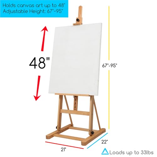MEEDEN Art Easel for Painting - Heavy Duty H-Frame Artist Easel for Adults, Solid Beechwood Adjustable Studio Easel (69"-95"), Professional Wooden Floor Easel Stand Holds Canvases Up to 48"
