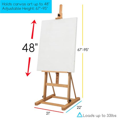 MEEDEN Art Easel for Painting - Heavy Duty H-Frame Artist Easel for Adults, Solid Beechwood Adjustable Studio Easel (69"-95"), Professional Wooden Floor Easel Stand Holds Canvases Up to 48"