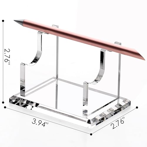 YUXUN Acrylic Pen Holder for Desk - Horizontal Double Pen Display Stand | Fountain Pen Display with 8mm Thick Base | Fountain Pen Rest, Apple Pencil Stand, Crystal-Clear Desk Organizer - size: Two Pen Holder