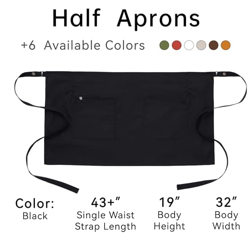 Waist Apron for Men Server Bistro Half 4251BY - color: Black, size: 1 Pack