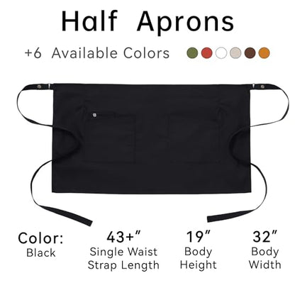 Waist Apron for Men Server Bistro Half 4251BY - color: Black, size: 5 Pack
