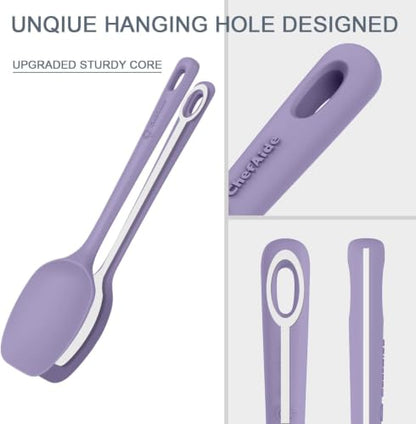 ChefAide 5 Pieces Silicone Spatula Set, Food Grade Rubber Spatula, Upgrade Strong Handle with Ergonomic Grip, Heat Resistant Up to 600°F for Nonstick Cookware, Cooking - color: Light Purple, size: 5 pieces