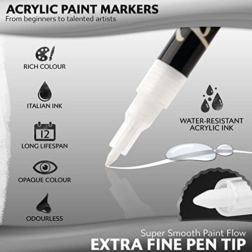 Stylo White Acrylic Paint Pens, 4 White Paint Markers, Fine Tip - color: White