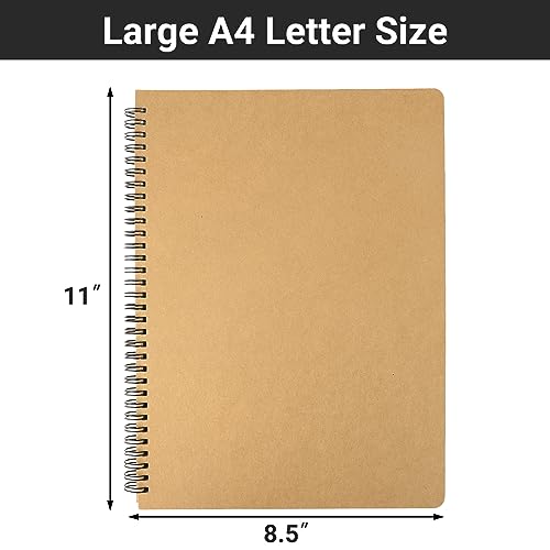 EUSOAR Spiral Unlined Notebook, A4 3 Packs 8.5"x 11" 120 Pages Hardcover Blank College Spiral Travel Writing Journals, Kraft Hardcover, School Students Office Business Diary, Memo Notepad Sketchbook - color: Kraft, size: A4-3 Packs