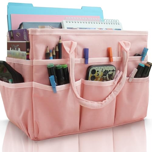 Cupohus Craft Organizer Bag, Pink Art Supply Tote with Multiple Pockets - color: Pink