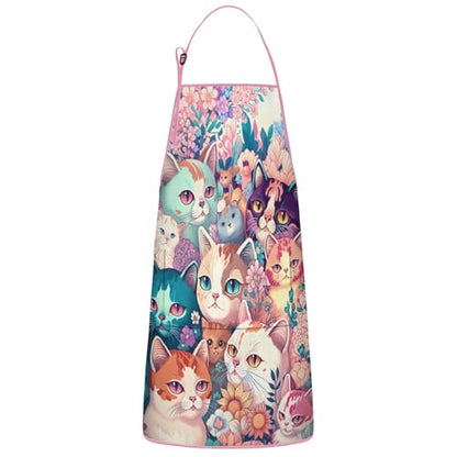 Apron with 2 Pockets,Kitchen Chef Artist Aprons for Cooking Gardening Baking Painting, Waterproof Apron 33" x 27" - color: Cat