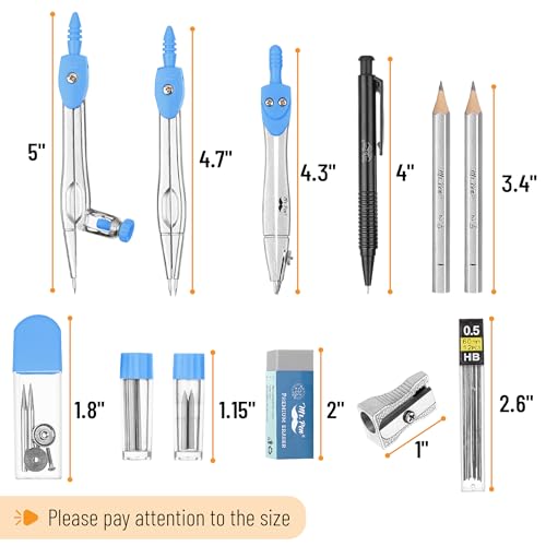 Mr. Pen- Geometry Set, 15 pcs, Blue, 6 Inch Swing Arm Protractor, Divider - color: Blue