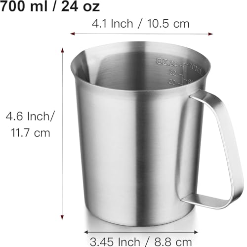 18/8 Stainless Steel Measuring Cup with Handle and Pour Spout, Commercial Kitchen Food Prep Pitcher for Restaurant, Bakery, Cooking and Ingredient Measuring, 24 OZ (3 Cup, 700 ML) - color: Flat Handle, size: 24 OZ (3 Cup, 700 ML)