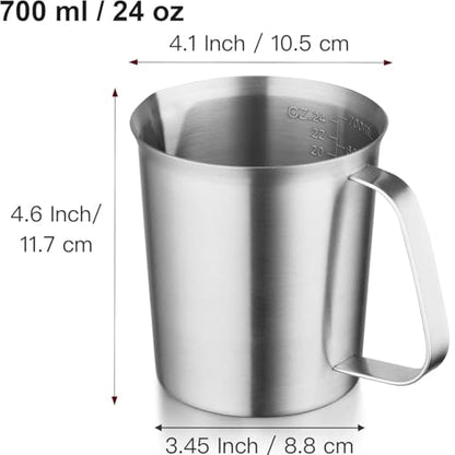 18/8 Stainless Steel Measuring Cup with Handle and Pour Spout, Commercial Kitchen Food Prep Pitcher for Restaurant, Bakery, Cooking and Ingredient Measuring, 24 OZ (3 Cup, 700 ML) - color: Flat Handle, size: 24 OZ (3 Cup, 700 ML)
