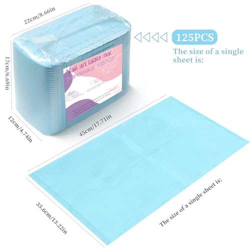 125Pcs Disposable Nail Paper Towels for Acrylic, 3 Ply Foldable Nail Table Mat, Waterproof Nail Art Practice Sheet Clean Pads Napkins, Nail Supplies for Manicure Salon or Home Use (Blue) - color: Blue