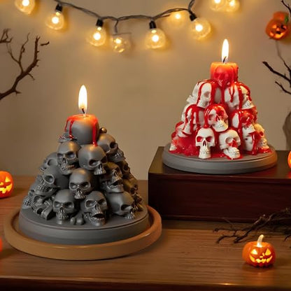 Wehous Stacked Skull Candle Molds for Candle Making, Cool Halloween Skull Silicone Molds for Epoxy Resin Casting Concrete Candle Soap Wax Mold, 3D Chocolate Cake Fondant Halloween Ornament Mold - color: Skull