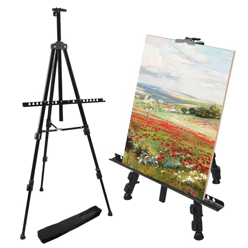 RRFTOK 72 Inch Metal Easel Stand for Painting Canvas, Black 2 Pack | Dual-layer supports canvas or signs at two heights; adjusts up to 72 in with spring clip and reinforced chain for stability. - style: 72BL 2-pack