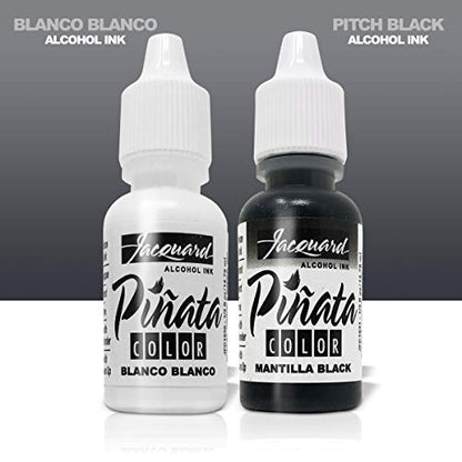 Jacquard Pinata Alcohol Inks Black and White Bundle, Blanco and Mantilla Black and 10x Pixiss Ink Blending Tools - color: Blanco & Black