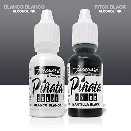Jacquard Pinata Alcohol Inks Black and White Bundle, Blanco and Mantilla Black and 10x Pixiss Ink Blending Tools - color: Blanco & Black