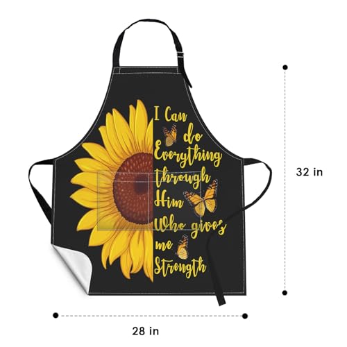 Apron with Pockets, 32x28 inch, 2 Pack, Sunflower | Butterfly Floral Botanical Adjustable Bib with Pockets for Women Men Couple Lovers Chef Home Baking Gardening - color: Black Yellow