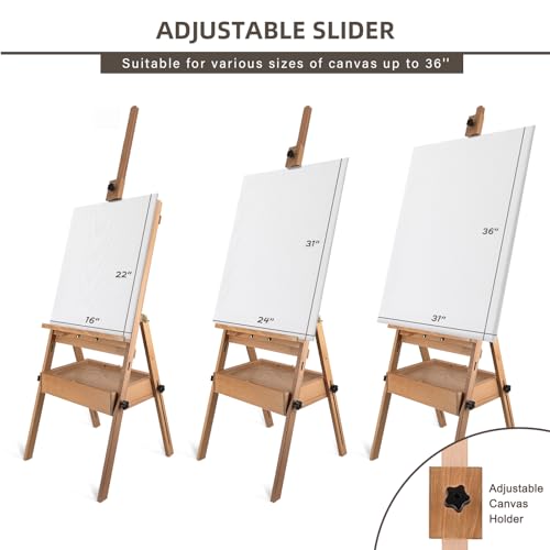 Large Beech Wood Painting Easel H-Frame, Drawer with Palette - color: Wooden Pro