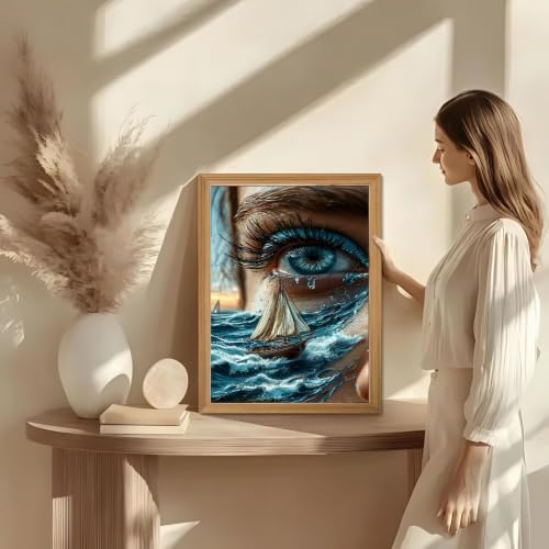 Diamond Painting Kits for Adults, Ocean Eye Diamond Art Kit 12x16In | 5D Full Round Drill Diamond Dots Kits Gem Arts DIY Crafts for Home Wall Deco Present - color: KM1145-1