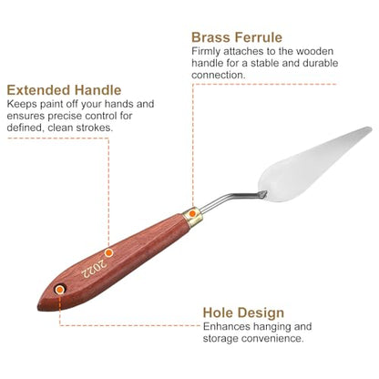 HARFINGTON Palette Knife Painting Tool 3.23" x 1.14" Stainless Steel Teardrop Blade 9.45" Length Spatula Painting Pallet Knives with Hole Beech Wood Handle for Oil Acrylic Canvas, Red/Silver - size: 9.45" x 1.14" x 3.23"
