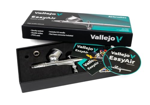 Vallejo - Airbrush EasyAir, Profesional Dual-Action Gravity-Feed System with 0.3mm Nozzles and 0.3 fl.oz. Cup Included, Ultra-Light Alloy Construction, Perfect for Model Building and Miniatures