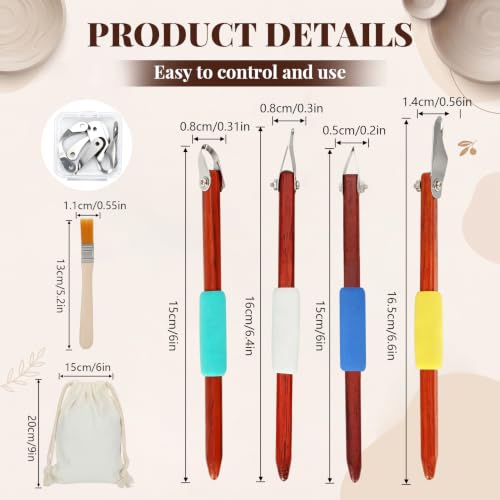 Pottery Carving Tool Set, Stainless Steel Clay Sculpting Tools with 4 Durable Spare Cutting Heads, Ideal for Ceramic Trimming, Sgraffito and Mishima Art Craft