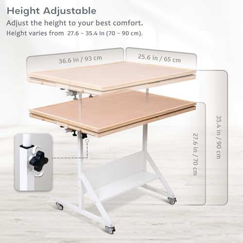 Tektalk Jigsaw Puzzle Table with Angle & Height Adjustment, Wooden Puzzle Board with Cover & 4 Colored Drawers, Tilting Puzzle Easel with Legs & 4 Roller Wheels, for Up to 1500 Pieces